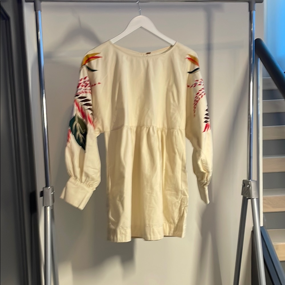 Free People Floral Embroidered Cream Tunic